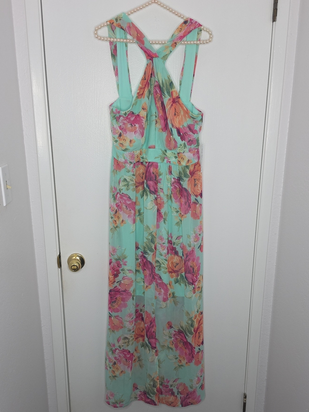Shelby & Palmer Mint Green Floral Maxi Dress with Pink & Orange Blooms New M